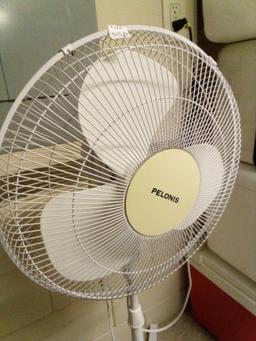 PAIR OF FANS, POLONIS FLOOR STAND, HOLMES DESK