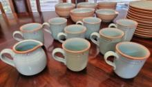 (9) Pc Noritake BOULDER RIDGE Mugs and Cream Pitcher, Glossy Turquoise...