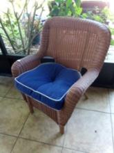 Hampton Bay Wicker Patio Chair with Navy Blue Cushion