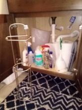 Bathroom cabinet lot, cleaners and other essentials