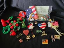 PATRIOTIC, CHRISTMAS PINS AND HOLIDAY COSTUME JEWELRY