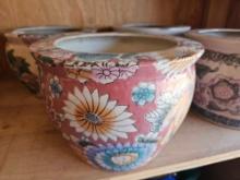 VINTAGE CHINESE ASIAN FISH BOWL FLORAL PLANTER, CERAMIC