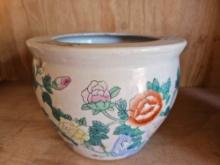 VINTAGE CHINESE ASIAN FISH BOWL FLORAL PLANTER, CERAMIC