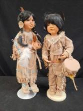PAIR OF Native American Collectible Dolls on stand