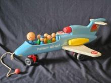 21 in. Vintage Playskool Airline Little People Pull Toy Airplane and Little People