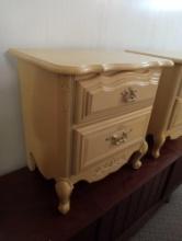 ONE OF TWO FRENCH PROVINCIAL VINTAGE CLAWFOOT STYLE BEDSIDE TABLES