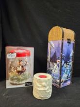 CHRISTMAS - LENOX RADIANT VOTIVE HOLDER,NEW BOXED REINDEER LIGHTSCAPE,AND WINE CARRIER BOX
