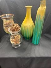 Lot of Vases, 3 Ceramic and 2 Glass