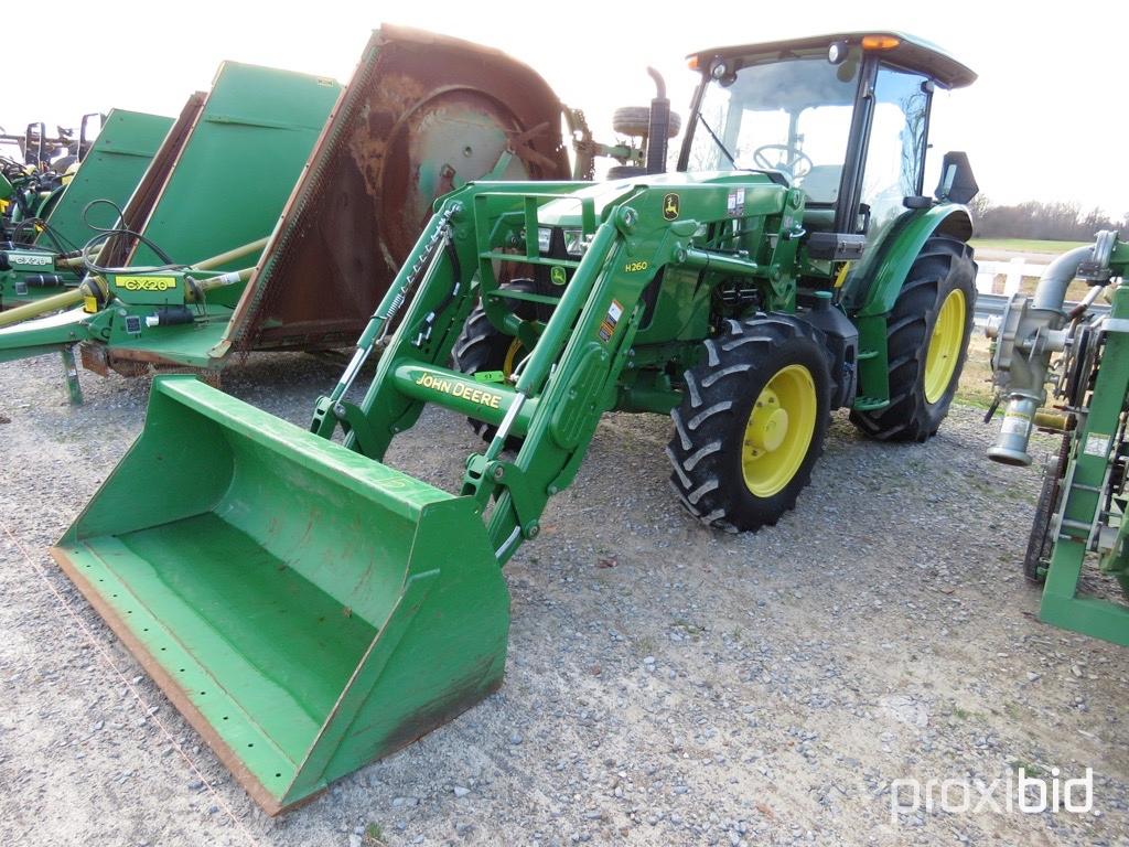 JOHN DEERE 5100E TRACTOR, 101HP, CAB, MFWD, W/H260 LOADER, SN 1LV5100EKGG400830, 568 HRS.