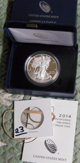 2014 Silver Eagle Proof with COA.