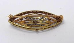 Gold Filigree and Diamond Brooch