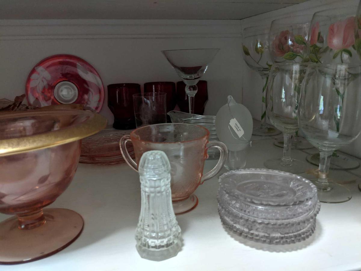 Pink & clear glassware