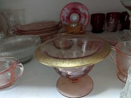 Pink & clear glassware
