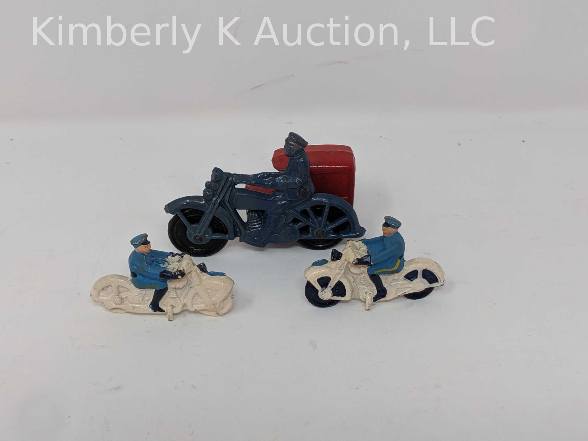 3 Cast metal toy motorcycles