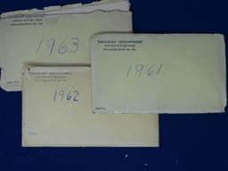 1961, 62, 63 Proof Sets, damaged envelopes