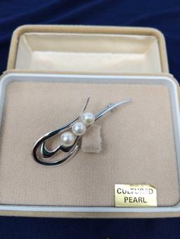 Pearl Earrings and Brooch