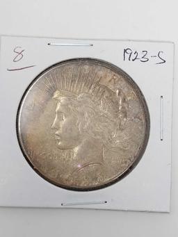 Peace Dollars 1923 AU, 1923S VF