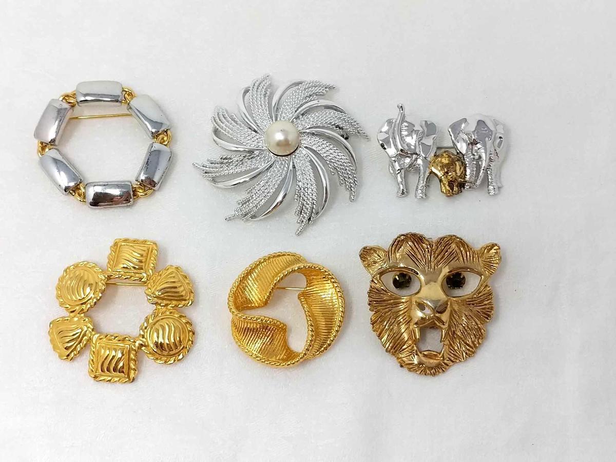 6 Costume Brooches