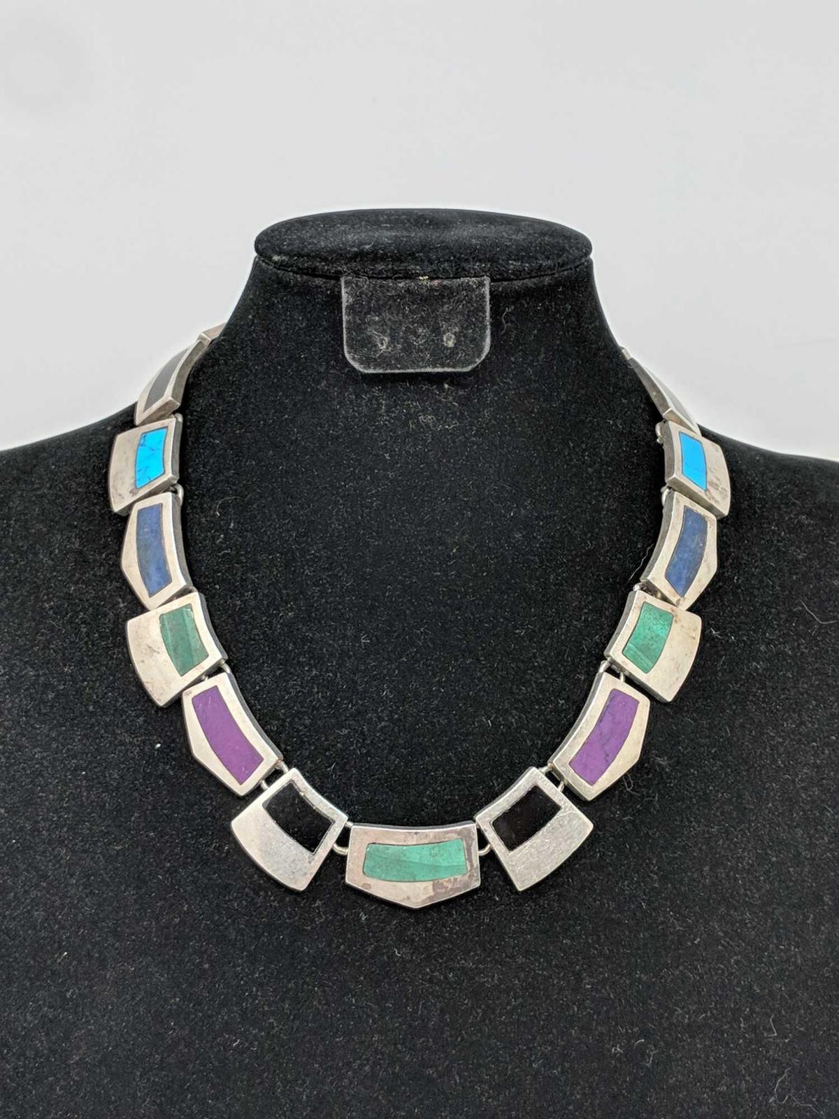 Sterling Mexican Inlaid Necklace