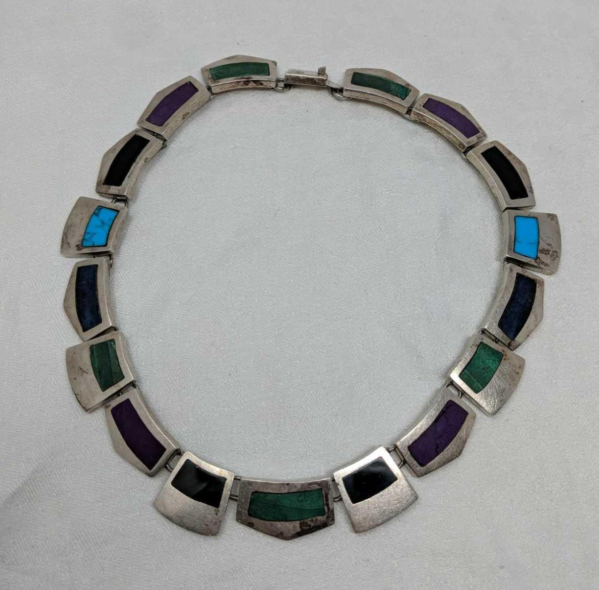 Sterling Mexican Inlaid Necklace