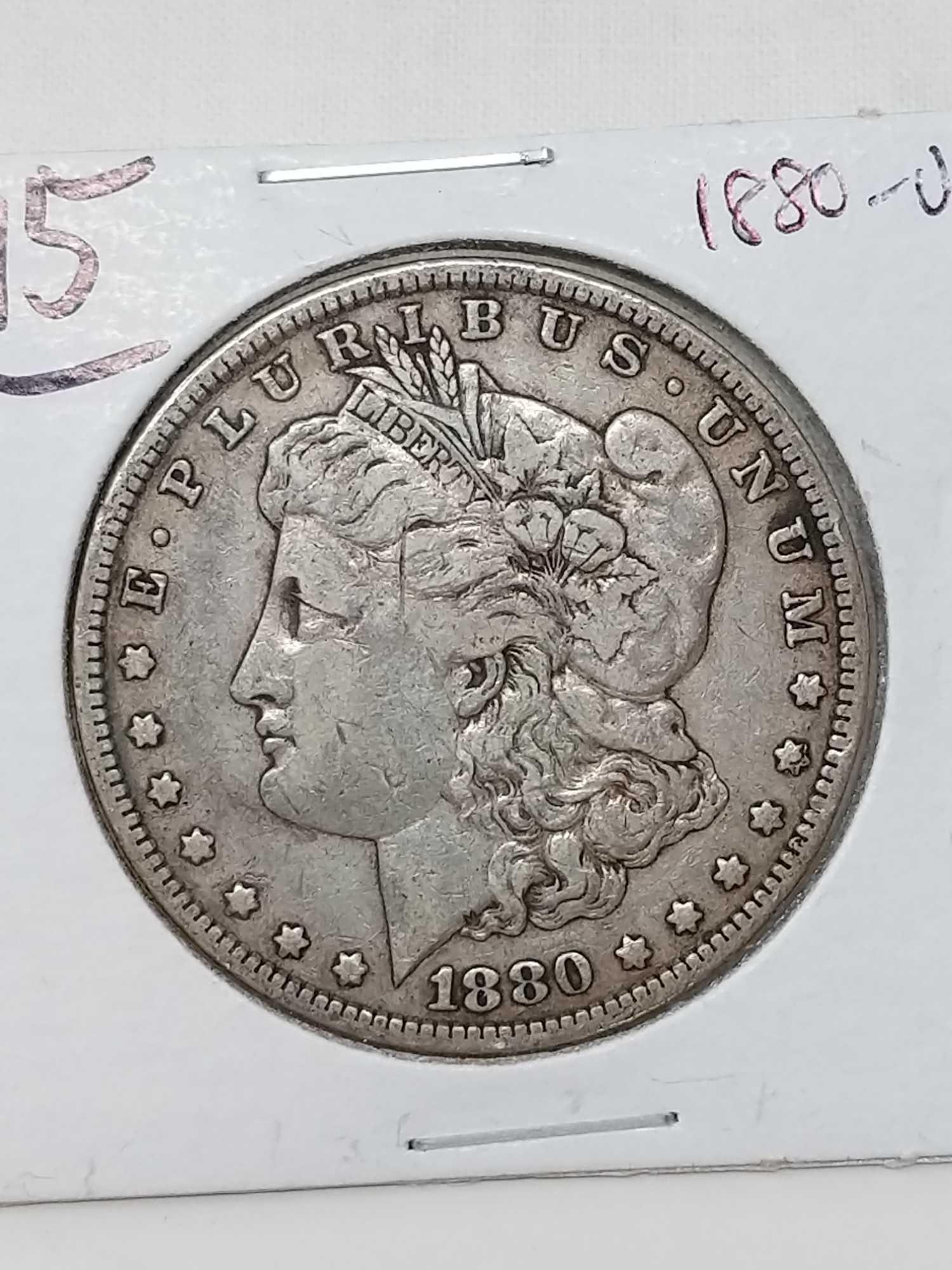 Morgan dollars: (2) 1880, 1880O G-F