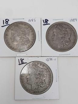 Morgan dollars: 1888, 89, 90O F-VF