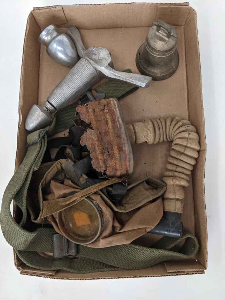 Miscellaneous Items: Incomplete American WWI Gas Mask, Aluminum Broad Sword Part, Etc.