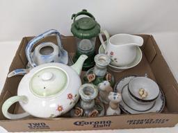 Teapots, Creamer, Candlesticks, Cup & Saucer and Lantern