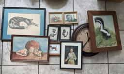 Framed Artwork, Stitchery and Wall Clock