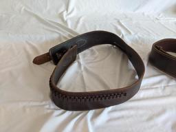 Leather Ammo Belts, One with Holster, other Belt