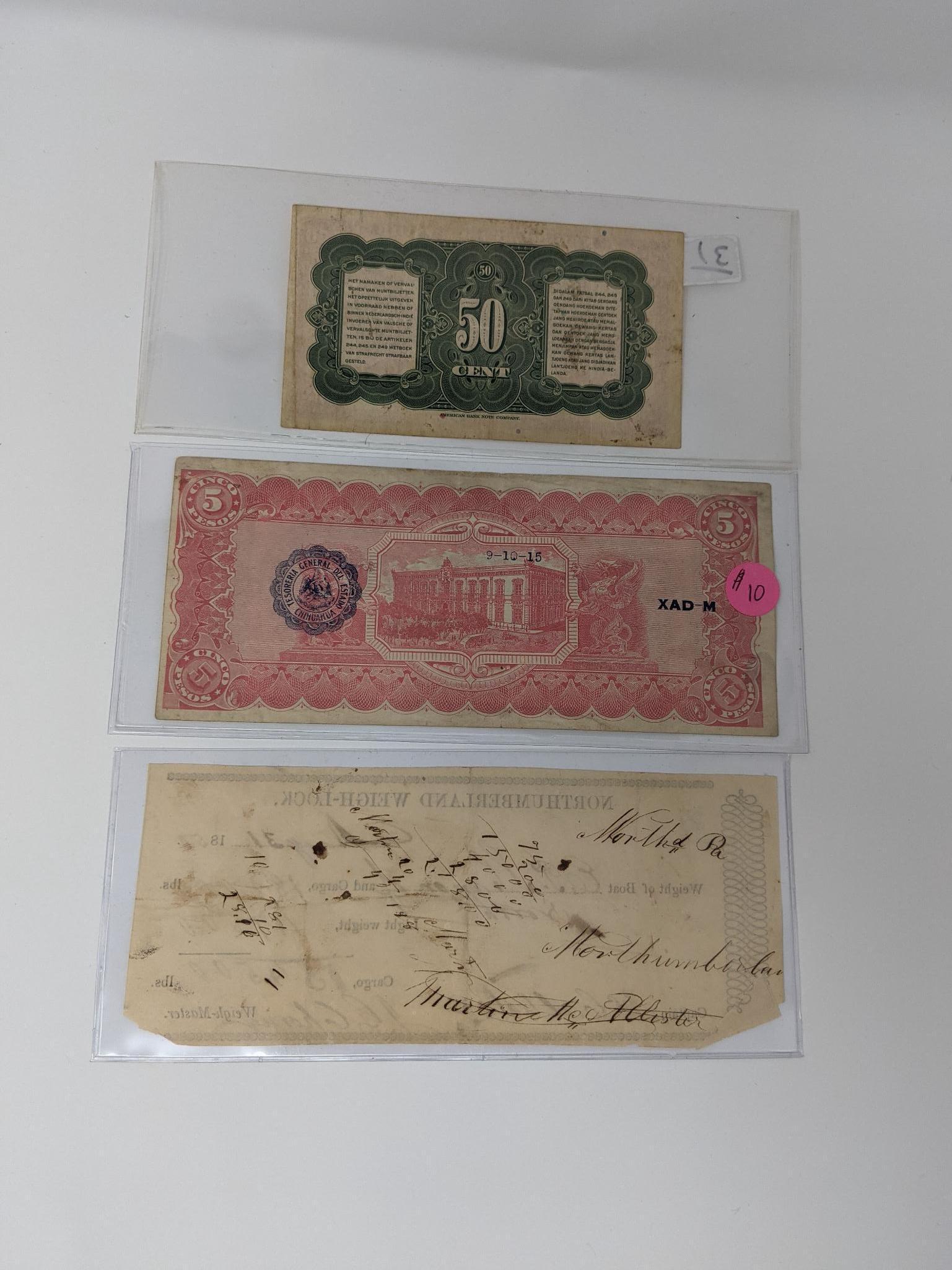 13 Pcs. Foreign Currency, Includes 1937 $1 Canada