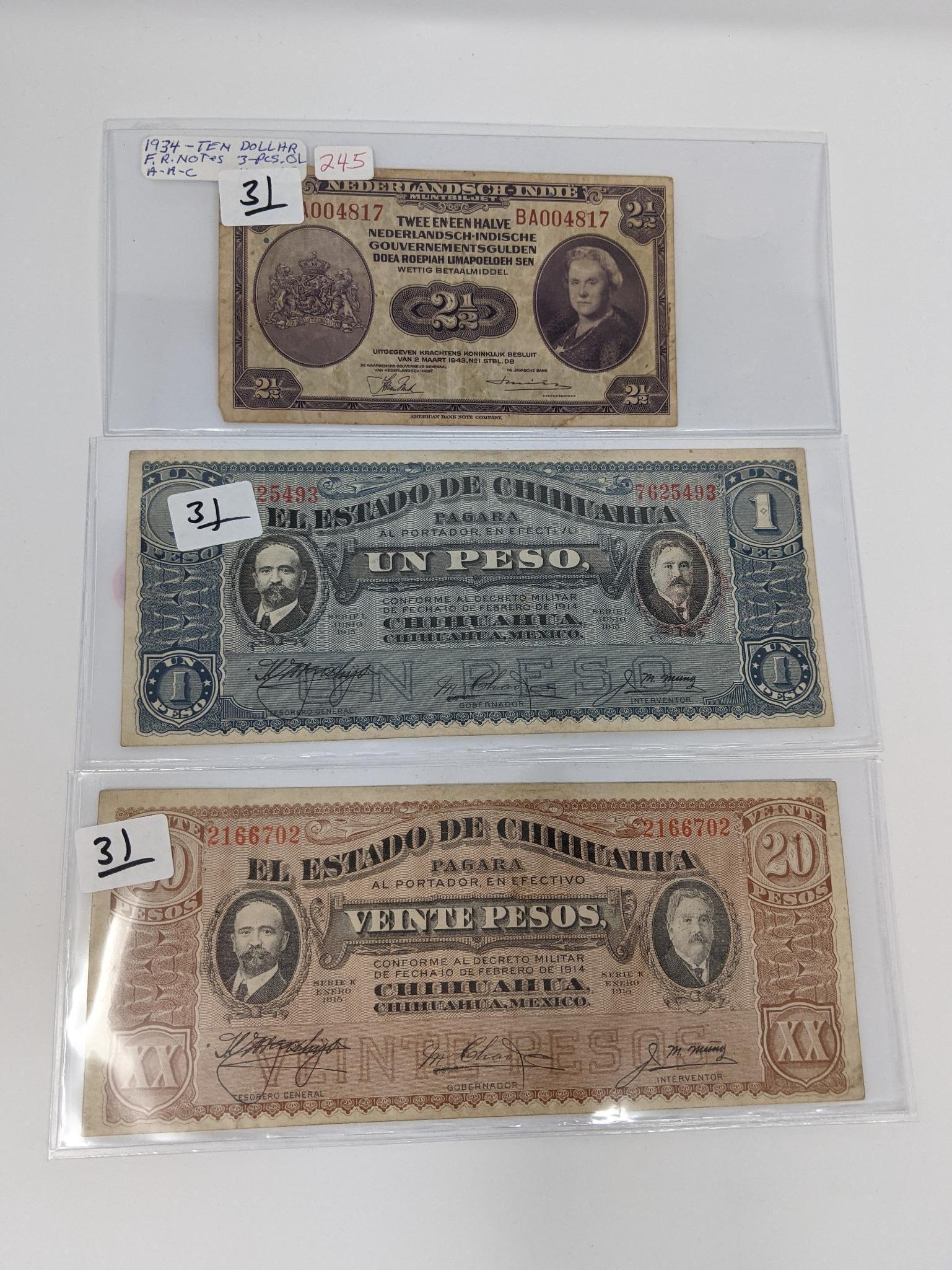 13 Pcs. Foreign Currency, Includes 1937 $1 Canada