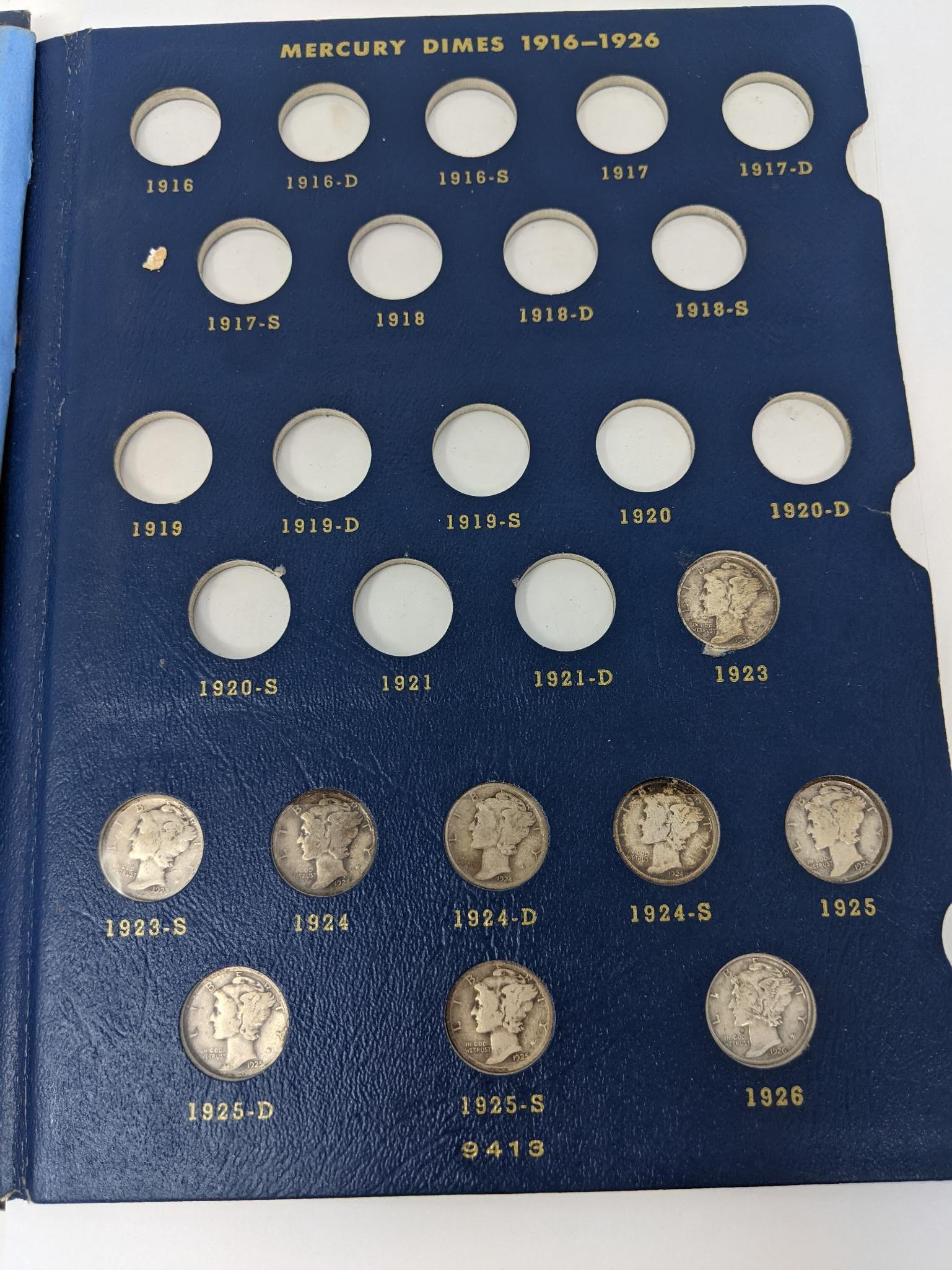 Mercury Dime Part Set 1923-45S, Missing 1934, 36D, 36S, 37 (56 Pcs.)