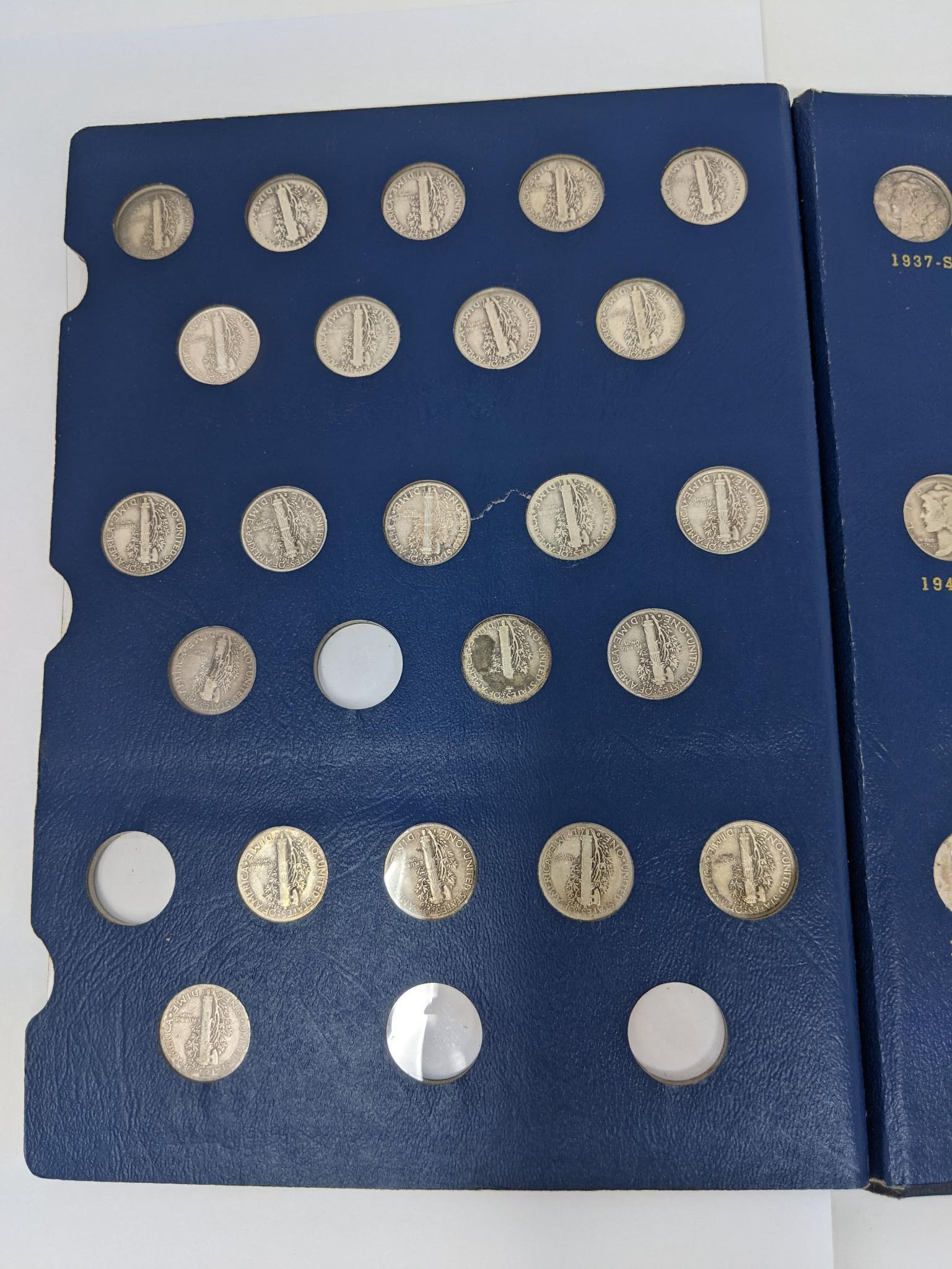 Mercury Dime Part Set 1923-45S, Missing 1934, 36D, 36S, 37 (56 Pcs.)