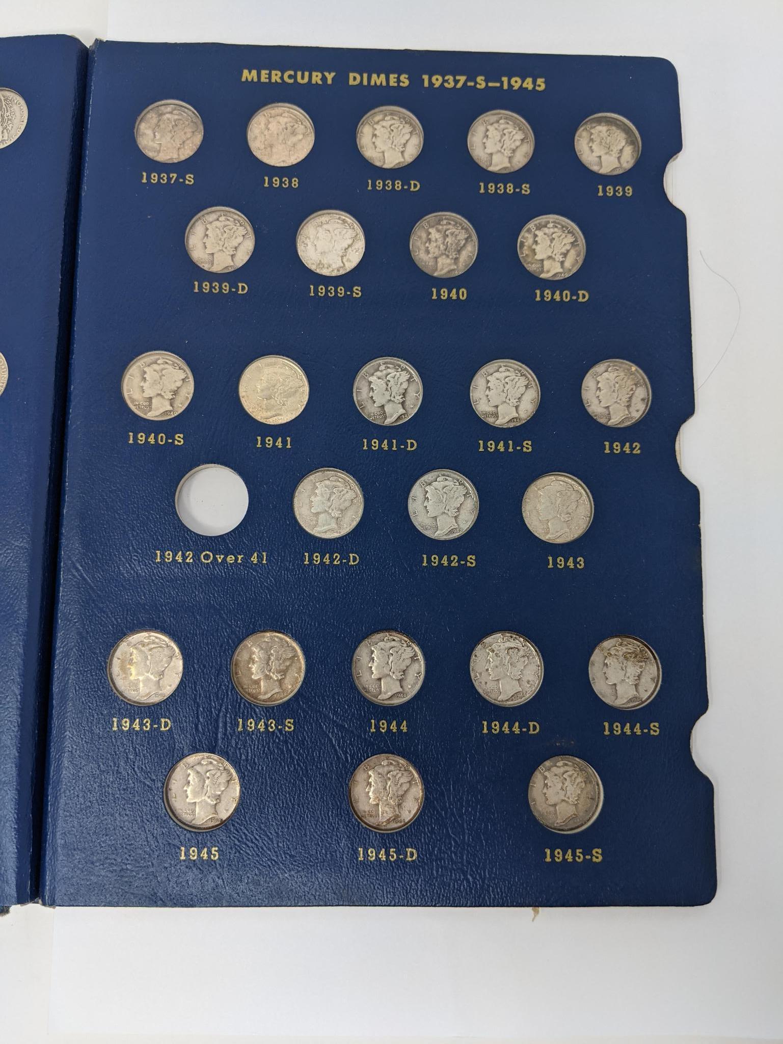 Mercury Dime Part Set 1923-45S, Missing 1934, 36D, 36S, 37 (56 Pcs.)