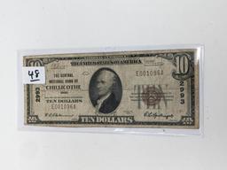$10 1929 National Note Chillicothe OH, VG