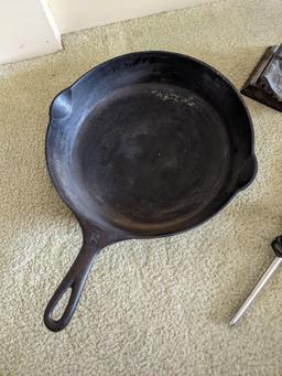 Griswold #8 Cast Iron Fry Pan, Geneva Hand Fluter and Curling Iron