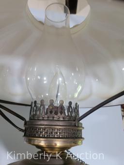 Metal Hanging Lamp with Floral Glass Shade