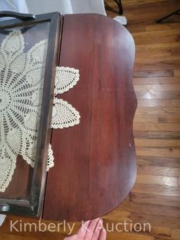 Wooden Tea Cart with Glass Tray Top