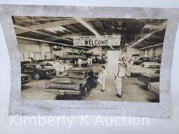 4 Early Automotive Related Prints-Parts Room, '40 Ford, Dealer Service and Sinclair Station