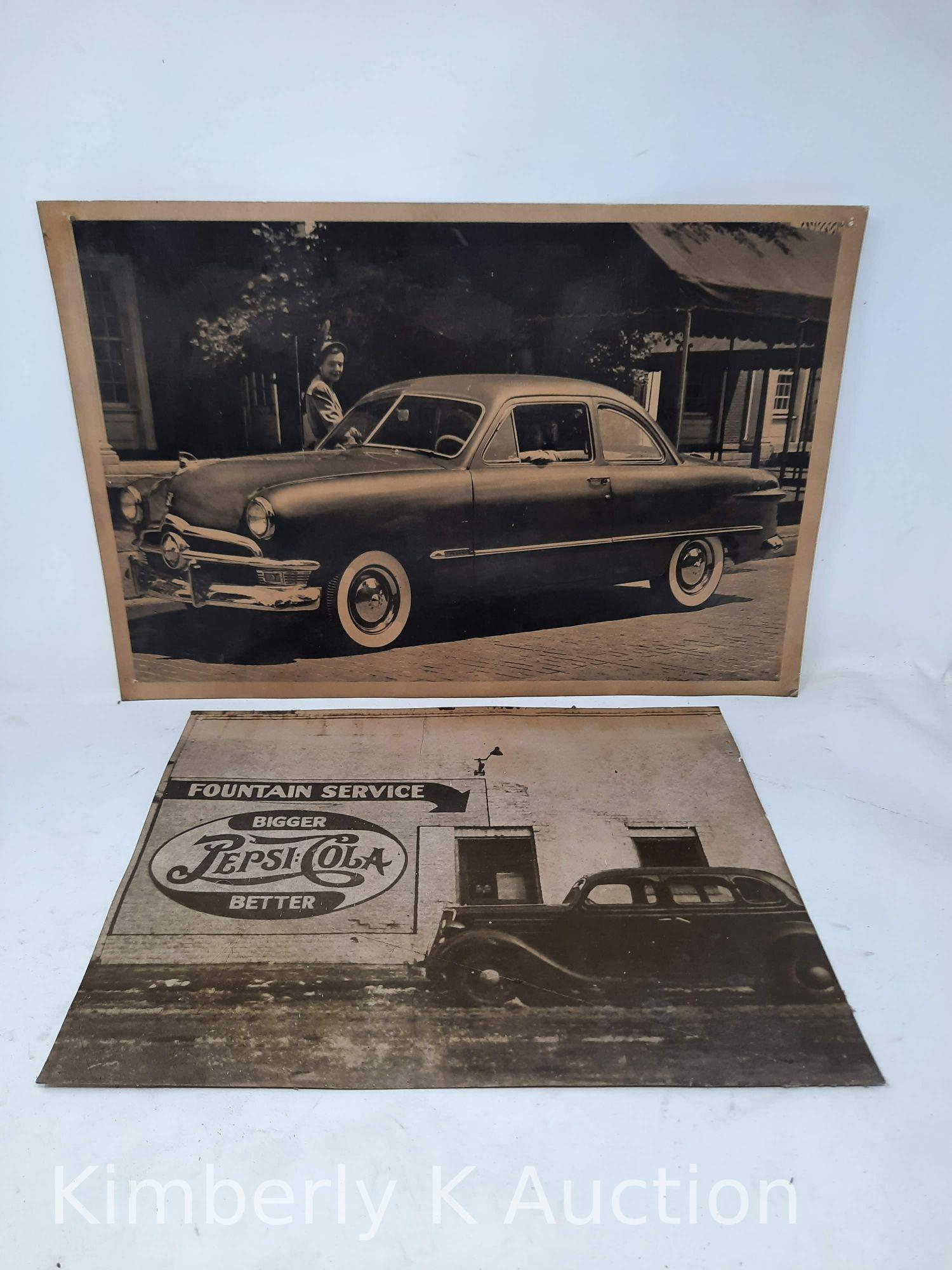 9 Early Car and Advertising Related Prints/Photos