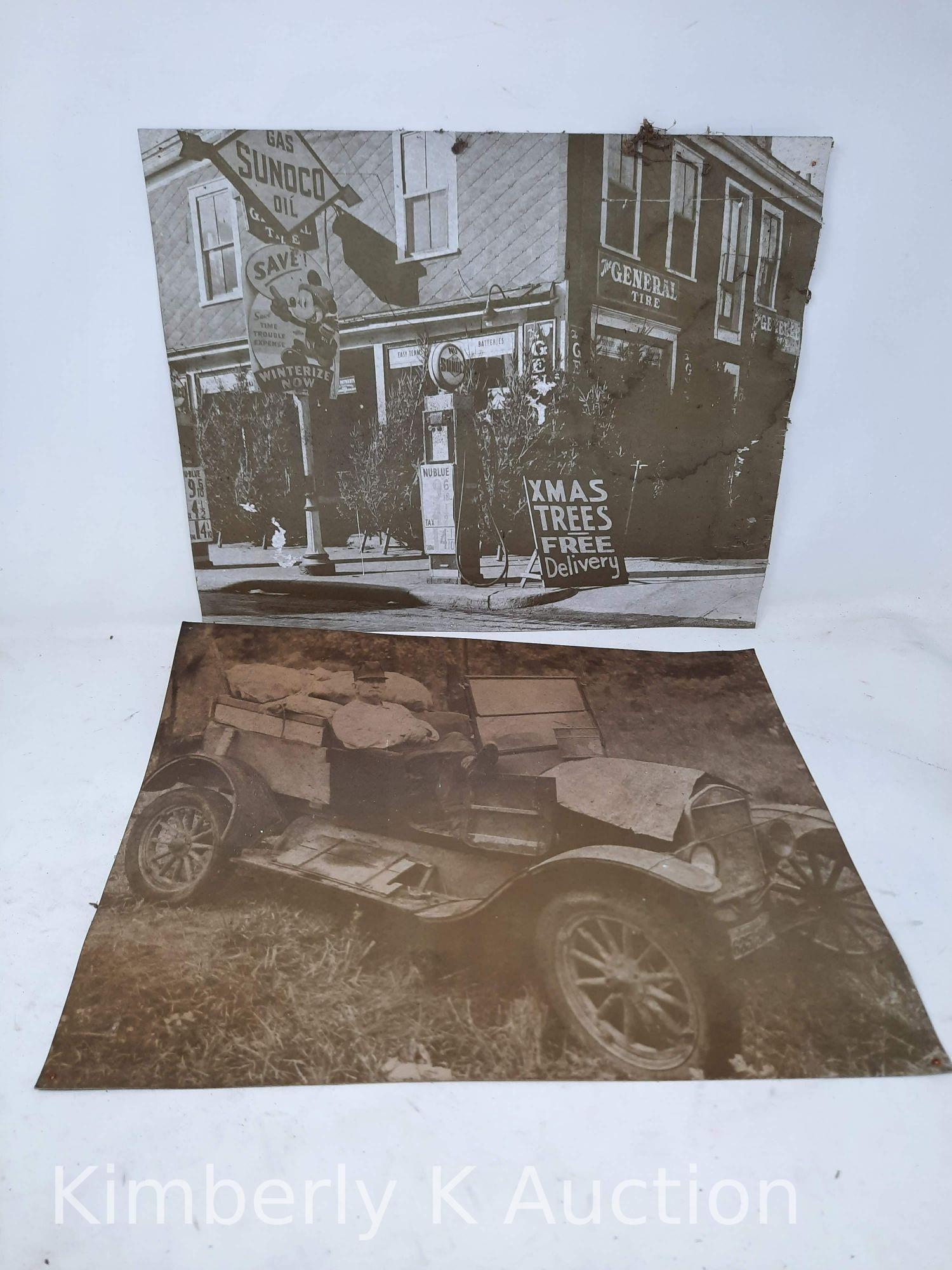 9 Early Car and Advertising Related Prints/Photos