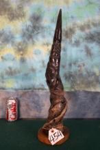 Carved African Eland Horns on Stand