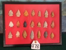 New Display Case of 21 Authentic Spear Points and Arrowheads Artifacts