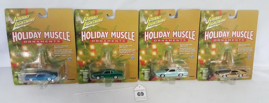 (4) Johnny Lightning Holiday Muscle Ornaments (NIB )