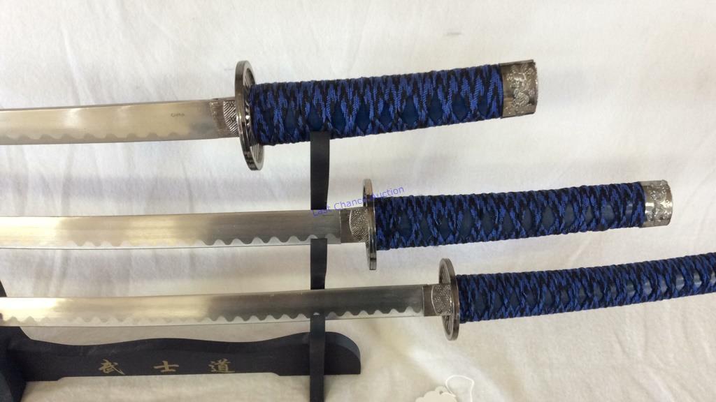 Decorative Samurai Swords 3pc Set W/ Stand