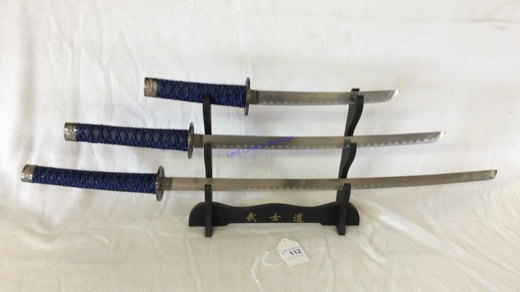 Decorative Samurai Swords 3pc Set W/ Stand