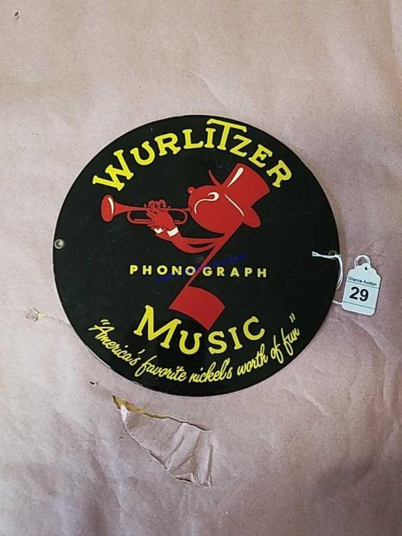 Porcelain Wurlitzer Phonograph Sign