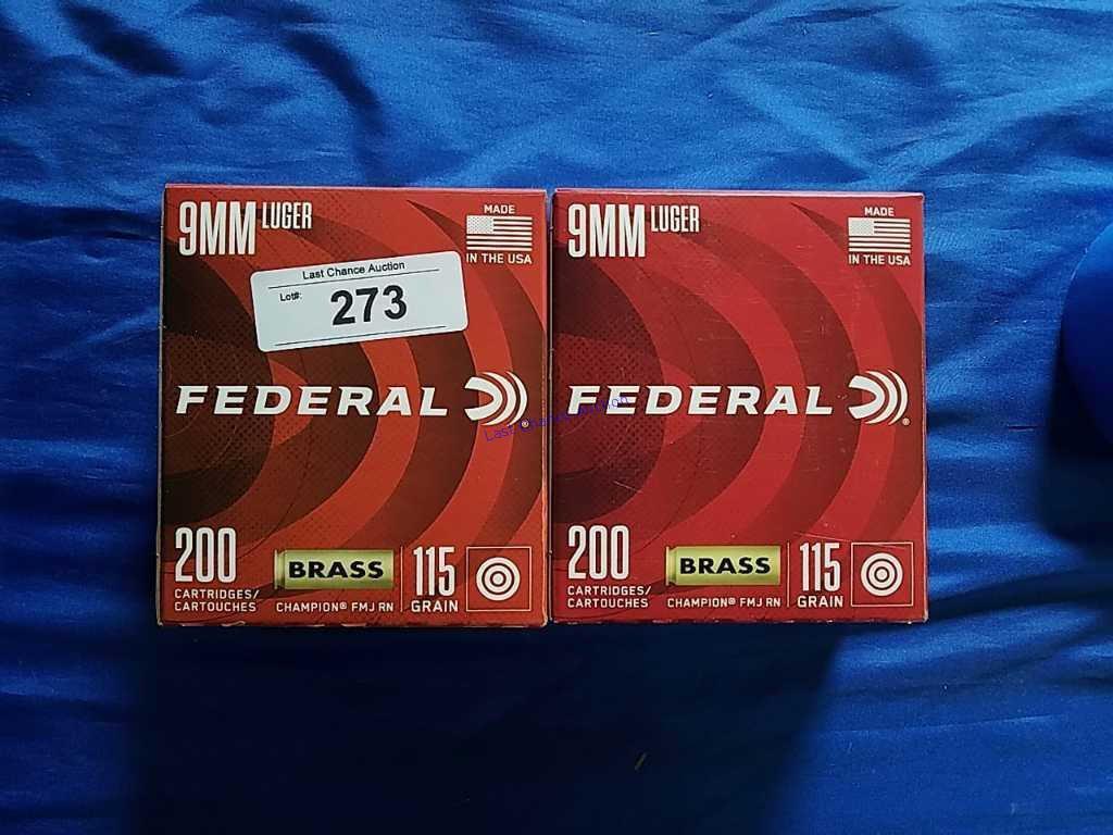 2X-200ct Federal 9mm Luger Brass FMJ RN