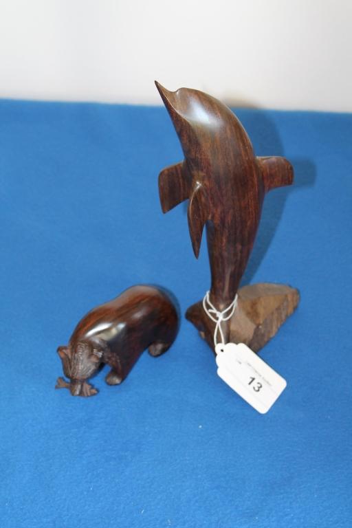 12" Ironwood Dolphin & Small Ironwood Buffalo